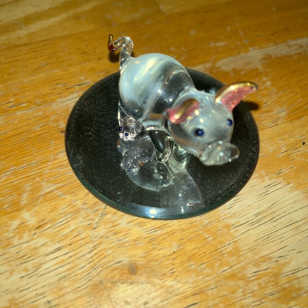 Glass Pig Figurine with Pink and Clear Accents